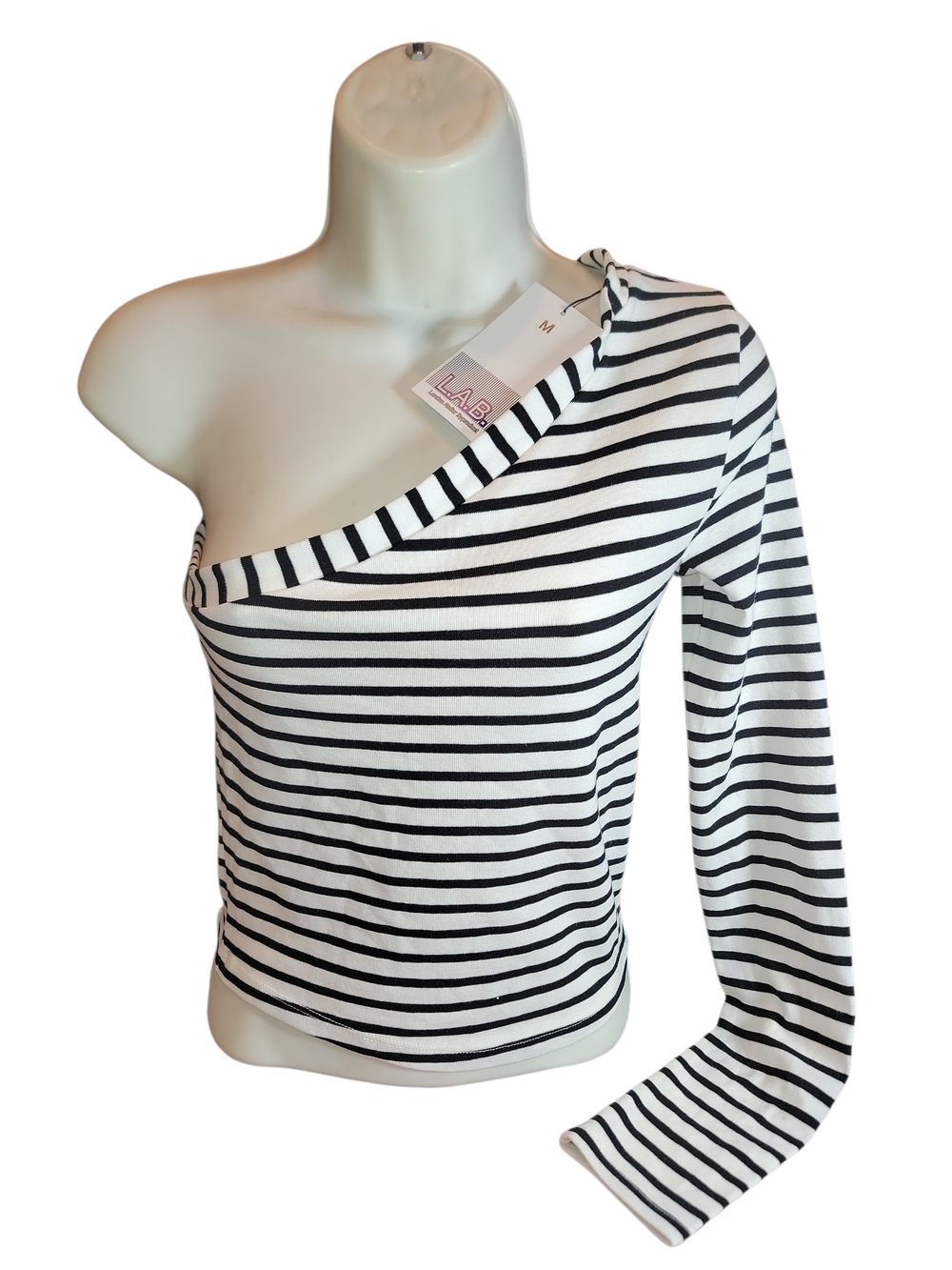 L.A.B One-Shoulder Black & White Striped Women's Top